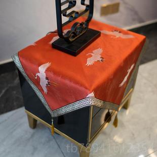 桌布几典古中国风方形防尘布冰箱盖布酒红色床头柜茶 高档鹤中仙式
