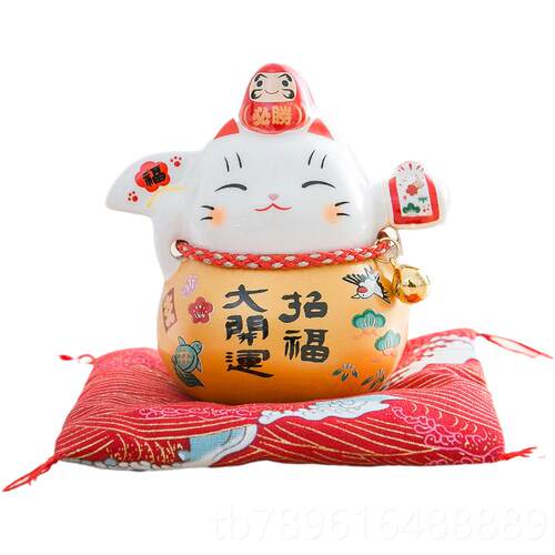 高档达摩招财财猫小摆件陶瓷创意家礼物居客装饰可爱开运招厅猫摆