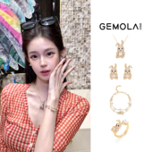 GEMOLA 格莫拉叛逆千金风金色甜蜜兔兔项链耳夹戒指手链