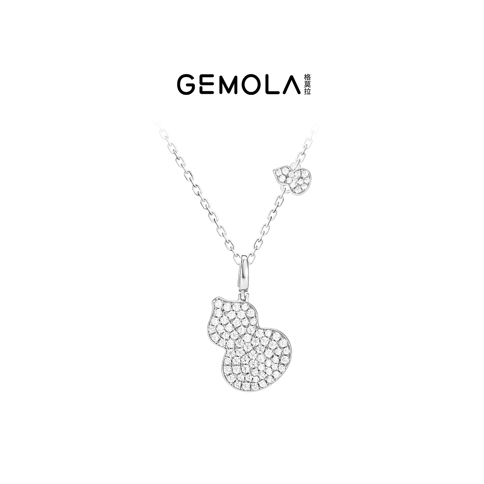 GEMOLA格莫拉 叛逆千金风甜酷原创设计银色镶钻葫芦百搭项链