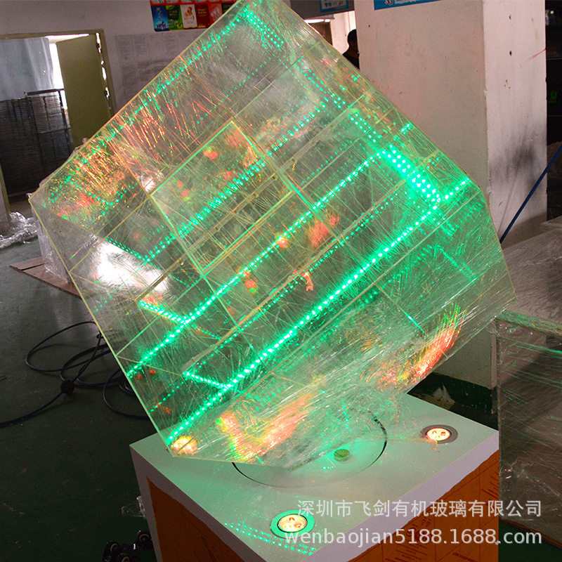 亚克力启动魔方旋转LED彩灯 启动仪式道具 水晶启动球飞剑制作