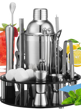 新款黑色亚克力旋转套装防跌落鸡尾酒调酒器雪克杯酒吧工具33件套