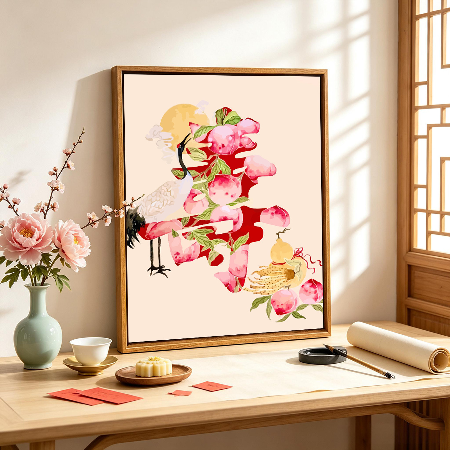 新中式百花祝寿图DIY数字油画