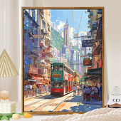 香港街景数字油画DIY手工绘填充涂色高级感风景丙烯油彩装 饰挂画