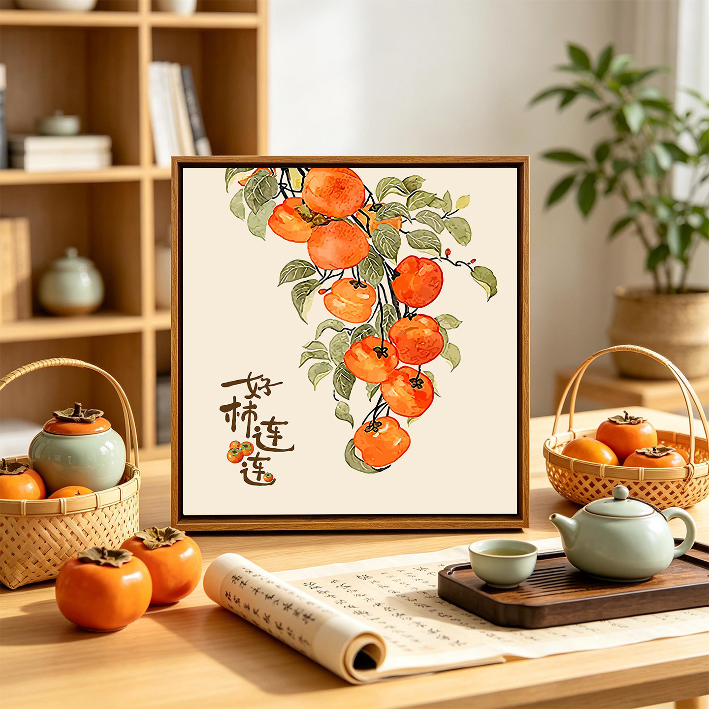 新中式柿柿如意DIY数字油画