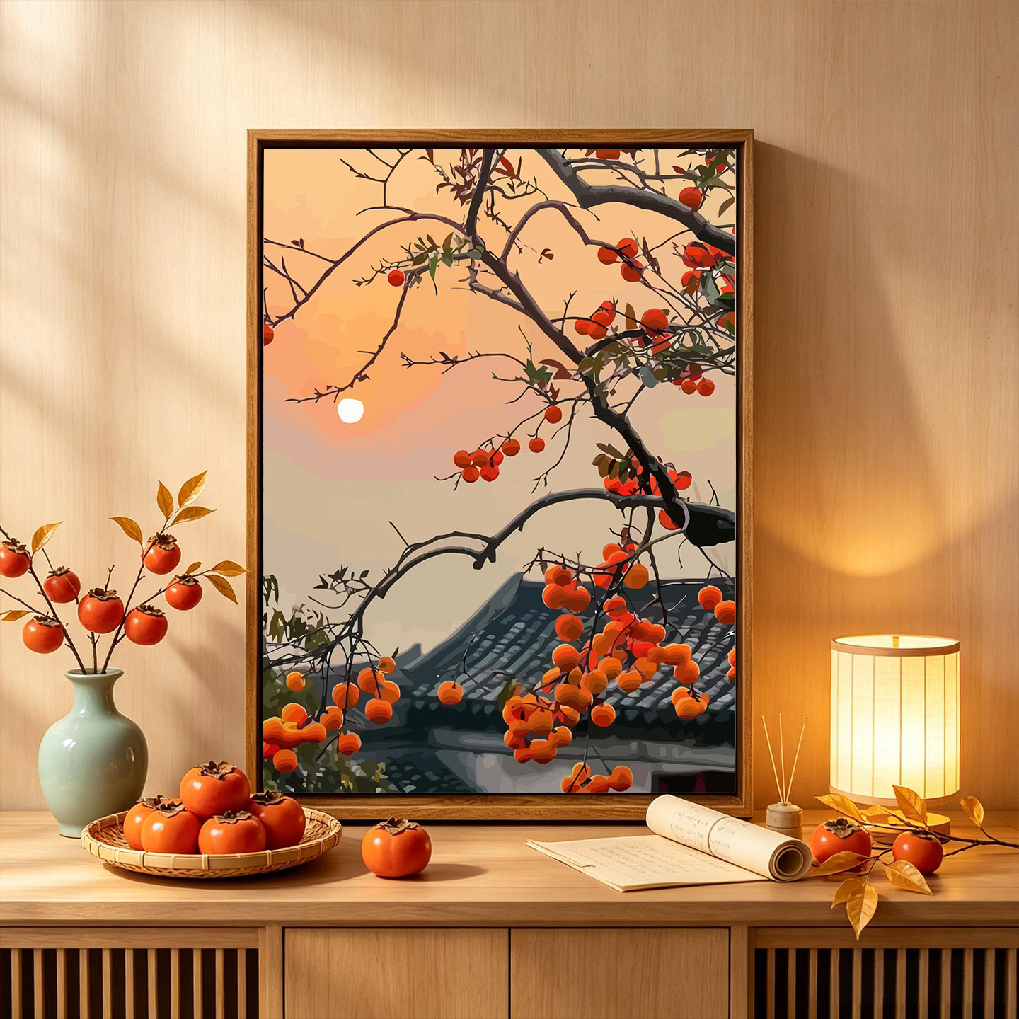 新中式柿柿如意DIY数字油画