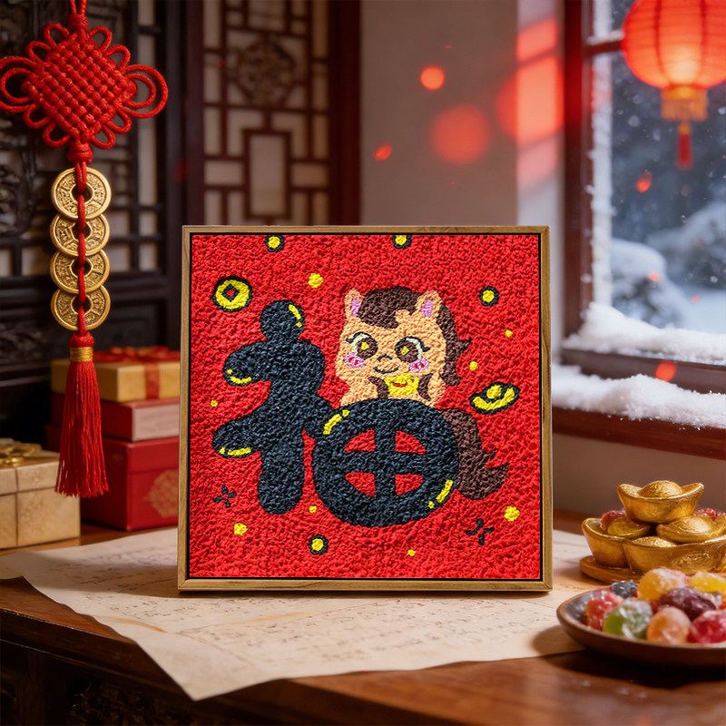 新年福字平安喜乐小马石英砂肌理画DIY材料手工填色发财数字油画,家居饰品,DIY/数字油画,淘宝优惠券,粉丝福利购,淘宝优惠卷