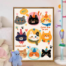 多巴胺卡通叠叠猫咪数字油画DIY手工绘填充涂色治愈油彩装 饰挂画