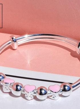 正品儿子童银手镯纯银999小孩银镯镯环学生足银手手女童镯子生日