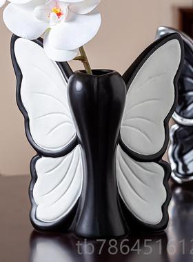 正品中古风蝴蝶花瓶轻陶摆瓷件奢高级感客复厅玄关柜桌面摆设法式