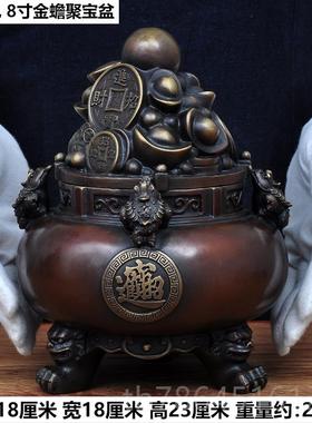 正品紫铜聚盆摆件全铜宝风水招色财家用家居客厅玄关公室桌办面装