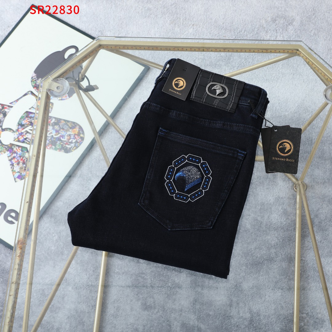 Stef*no R**ci牛仔裤2025秋冬厚新史蒂芬SR刺绣舒适大码30-42裤子