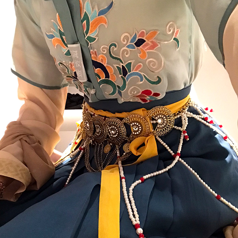 敦煌民族风雕花j金属飞天身体链舞蹈配饰流苏汉服复古肚皮舞腰链