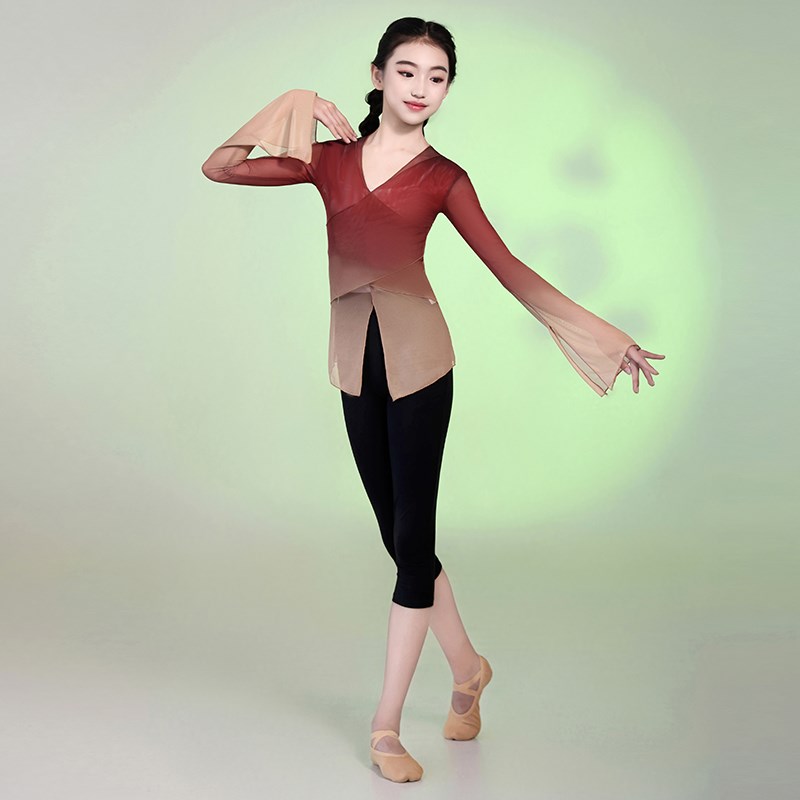 儿童古典舞身韵服纱衣套r装艺考上衣表演服渐变舞蹈服夏季练功服