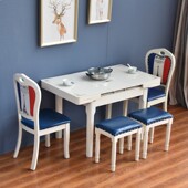 餐桌椅子组合饭桌摺叠家用小户型简约休闲推拉实木吃饭桌子长方形