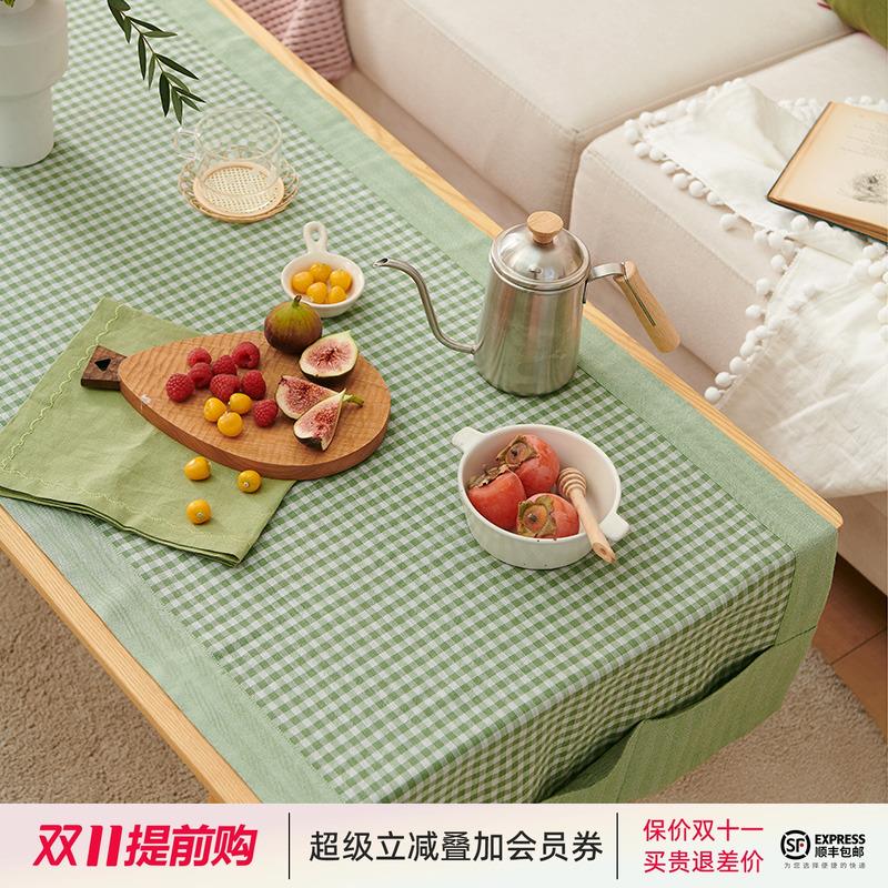 阳春小镇茶几桌布长方形台布客厅简约红色格子家用斗柜梳妆台盖布