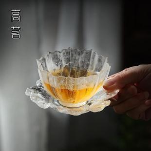 轻奢茶道杯子个人专用大口茶杯 冰冻烧琉璃杯荷花主人杯单杯女个性