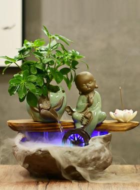 禅意家居桌面流水小鱼缸客厅招财风水轮喷泉摆件创意水景装饰礼品