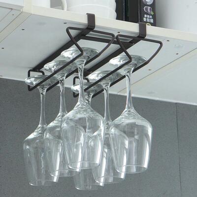 红酒杯架倒挂厨房免打孔红酒柜欧式夹层板葡萄酒悬挂高脚杯收纳层