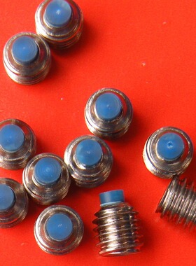 蓝色尼龙头柱端机米螺丝,蓝色尼龙头顶丝蓝色胶头凸尾无头螺丝