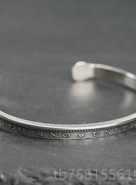 正品牛钝精工摩 NW2美国根银币窄款手镯绿松石花钉纯银95男菊女银