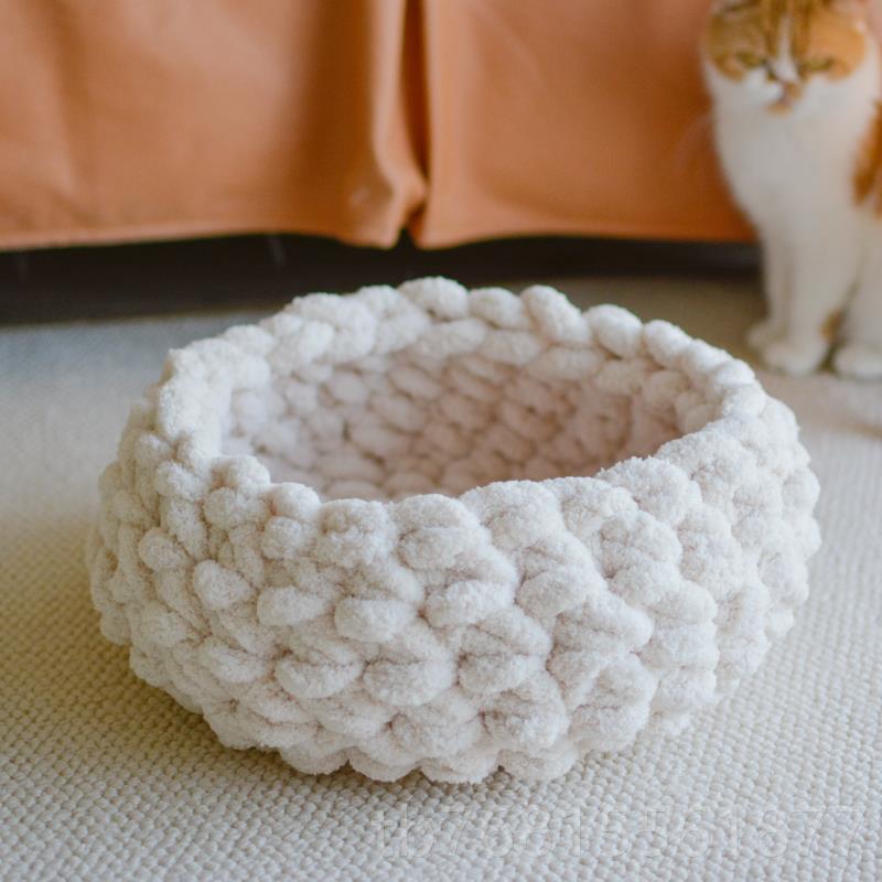 正品可爱宠物手diy工编猫窝幼猫圆形封式大织号闭猫屋四季猫垫子图片
