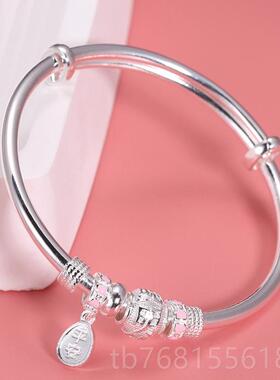 正品儿银生手镯纯银999小孩礼银镯子学生足童银手镯手环女童镯子