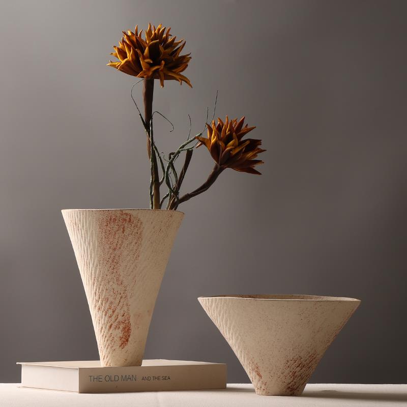 覆古透气匣钵泥花盆家居民宿花店插花装饰品植物盆摘陶土创意花器