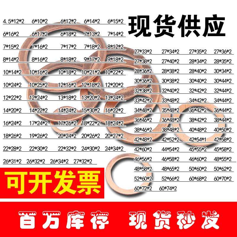 耐高温紫铜垫片2mm厚M6M10M12M14M16M18M20M22M24 T2紫铜密封垫片,五金/工具,垫圈,淘宝优惠券,粉丝福利购,淘宝优惠卷