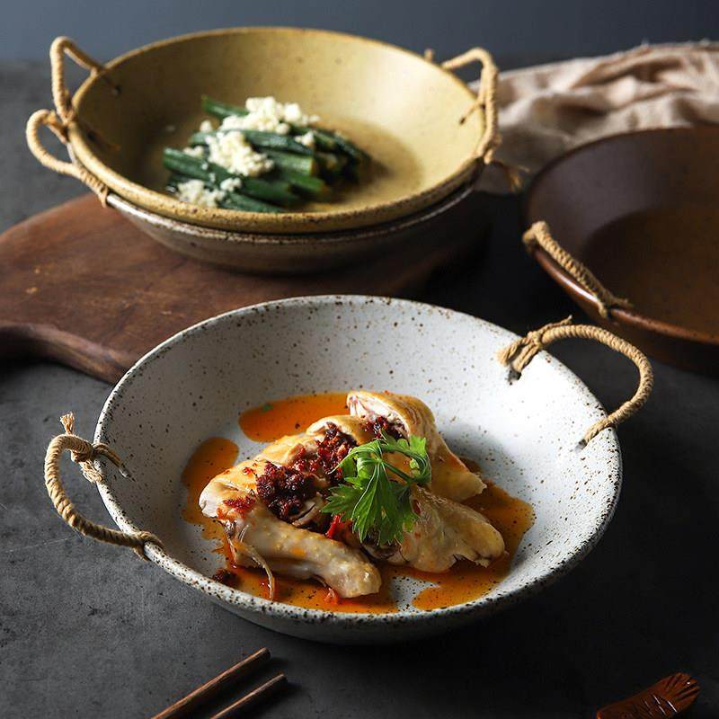 舍里双耳盘日式创意餐具网红汤盘餐盘高级感盘子子2025新款西餐盘,餐饮具,盘,淘宝优惠券,粉丝福利购,淘宝优惠卷