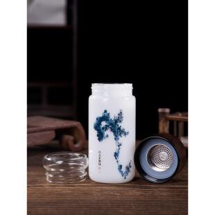 景德镇茶水分离过滤水杯双层保温方便创意玉瓷杯汽车健康杯礼品杯