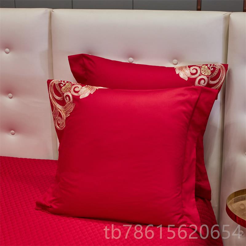 高档大红纯棉靠垫套 礼婚庆刺绣大*抱枕600CM一对装结6婚床品送陪