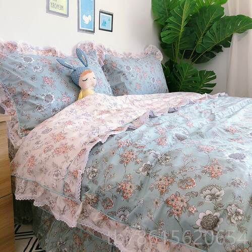 高档美式田小碎花四件套纯棉棉床单款花园边被套床上四件全1套.5