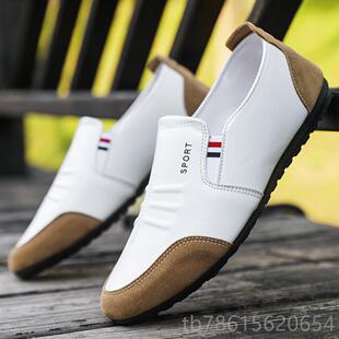 高档白色豆豆鞋休闲鞋搭配西装裤子鞋搭男韩瘦版潮流百英男伦小皮