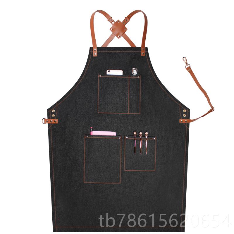 高档牛仔帆布背围裙发型l师专用美甲工作室装咖啡园艺工定带制ogo
