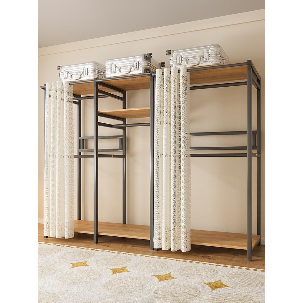 衣柜卧室家用钢架落地挂衣架柜子简易衣柜组装开放式金属衣橱转角