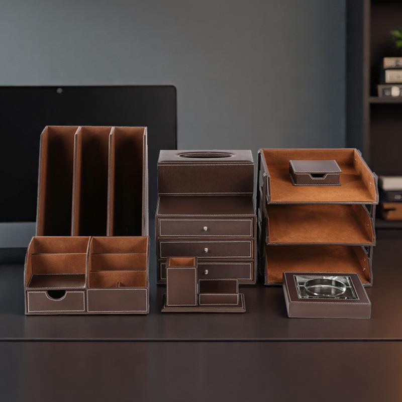 商务办公用品收纳盒套装高档皮质桌面办公桌办公套装笔筒文具创意