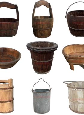 民俗老物件复古旧水桶老木桶木盆老旧农具农家院装饰摆件怀旧收藏