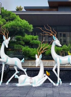 园林景观梅花鹿雕塑别墅小区户外草坪草地动物摆件售楼部公园造景