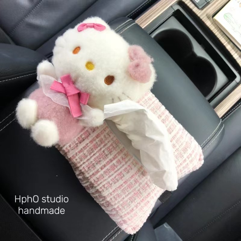 少女心KT猫玩偶汽车扶手箱纸巾盒椅靠背挂式车载抽纸盒车内抽纸袋