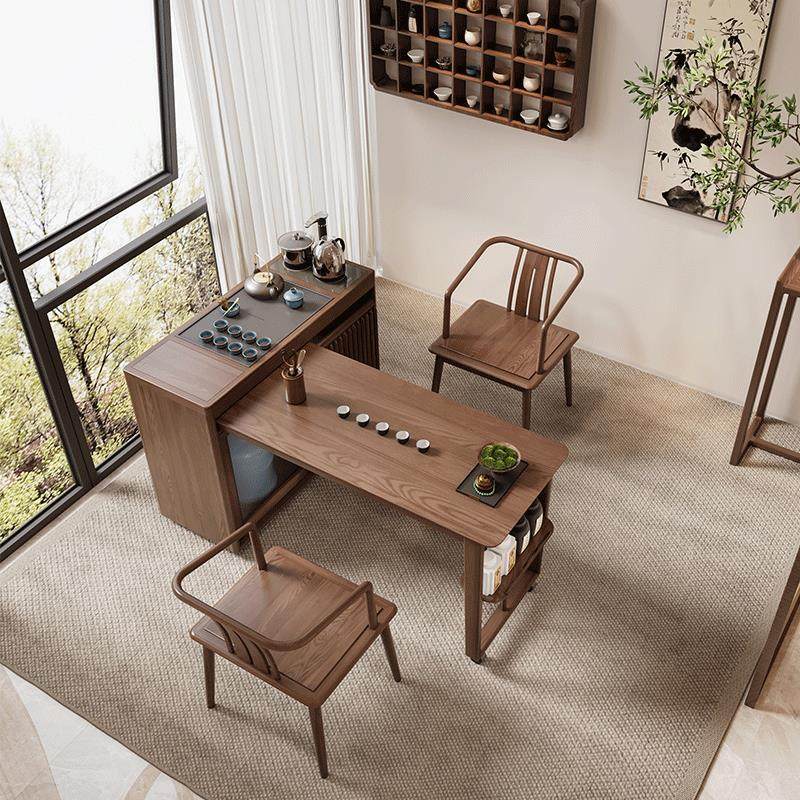 新中式实木阳台茶桌椅组合现代简约小户型多功能可伸缩烧水泡茶台