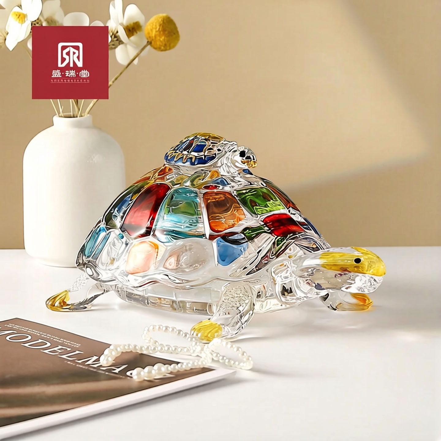 高档五彩人工手绘水晶玻璃工艺品摆件创意乌龟储物罐糖果罐摆件