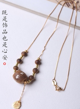 天然海南莺歌绿棋沉香吊坠心经项链女款小众设计感高级木质送女友