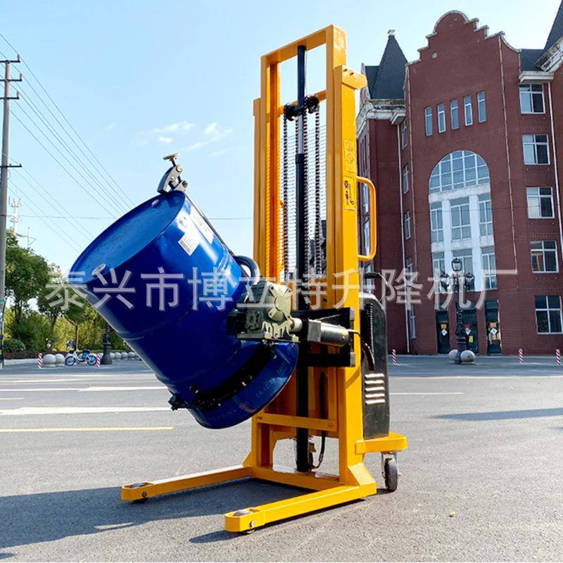 电动油桶升高翻转倒料车电子称重圆桶液压装卸车铁桶塑料桶搬运车