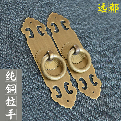 中式仿古橱柜拉手古典家具书柜衣柜门把手纯铜直条拉手抽屉拉环