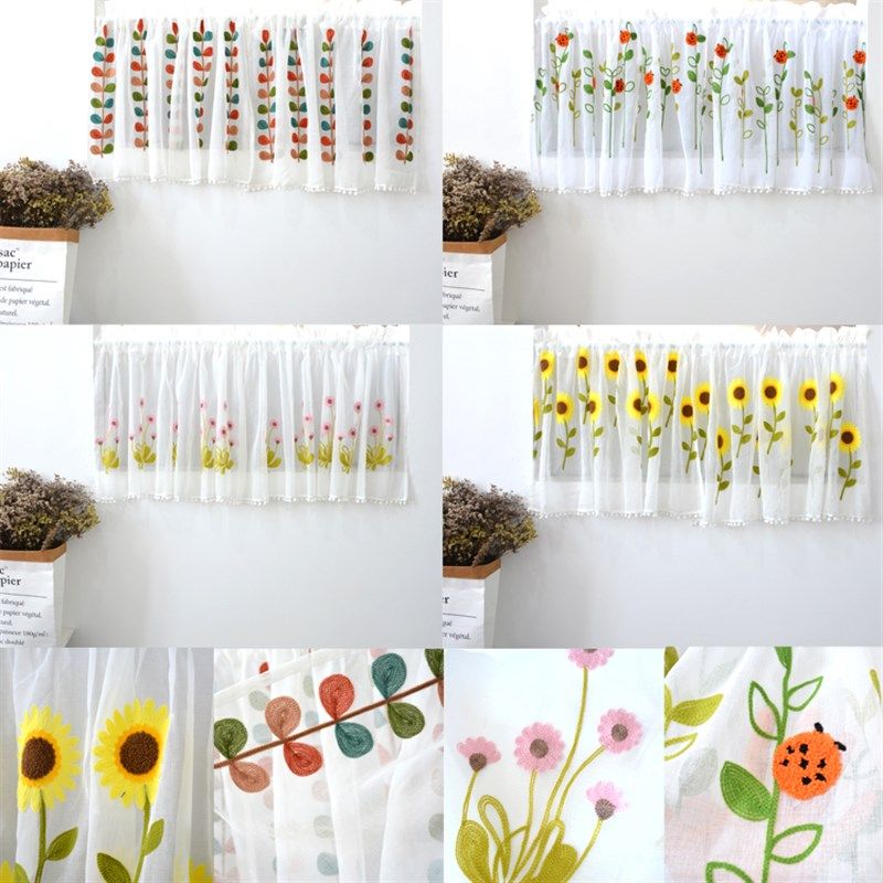 刺绣纱帘田园卧室门帘咖啡帘简约半帘纱帘客厅文艺隔断阳台纱,居家布艺,定制窗帘,淘宝优惠券,粉丝福利购,淘宝优惠卷