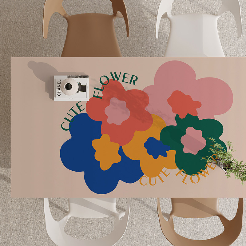 七彩花餐桌垫防油防水防烫高级感多巴胺皮革桌布茶几桌面保护垫子,居家布艺,桌布,淘宝优惠券,粉丝福利购,淘宝优惠卷