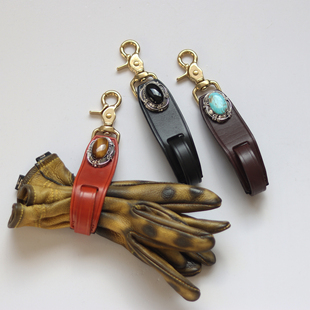 Fireriders复古机车手套夹925纯银玛瑙绿松石真皮牛皮