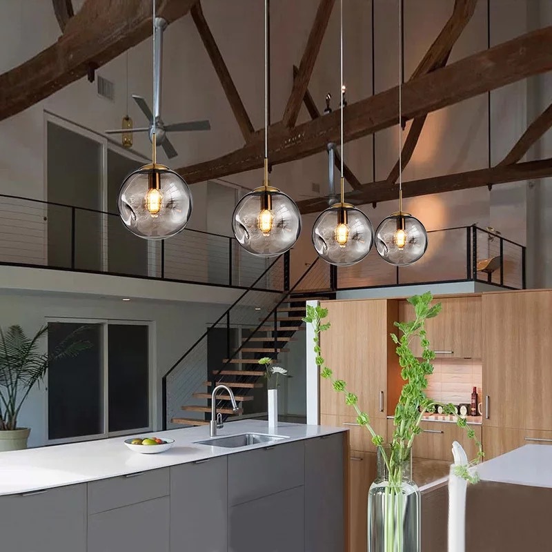 新款2019北欧现代轻奢凹凸玻璃球吊灯创意个性餐厅咖啡厅灯饰灯具