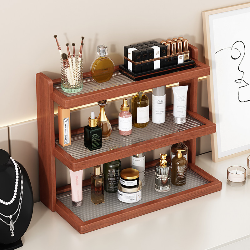 实木化妆品收纳盒大容量梳妆台护肤品置物架桌面香水整理收纳架子